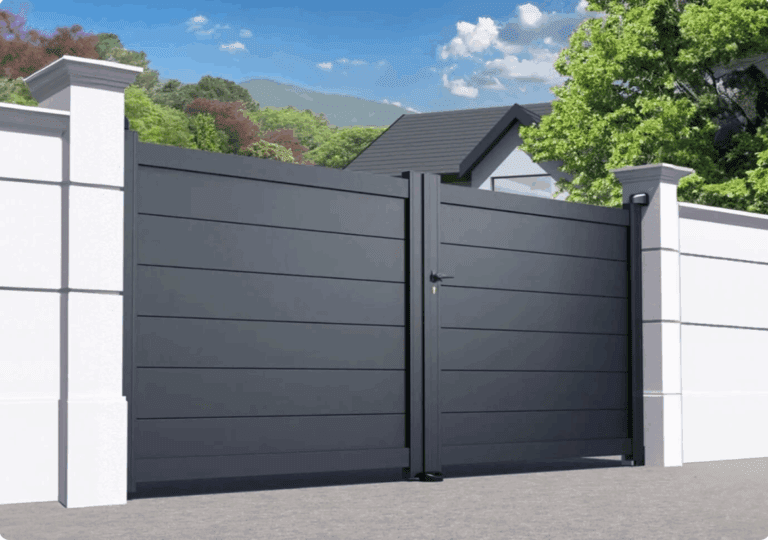 Portail Battants Aluminium LONDRE Ozaé Graviers Déco, portail plein moderne et sans entretien