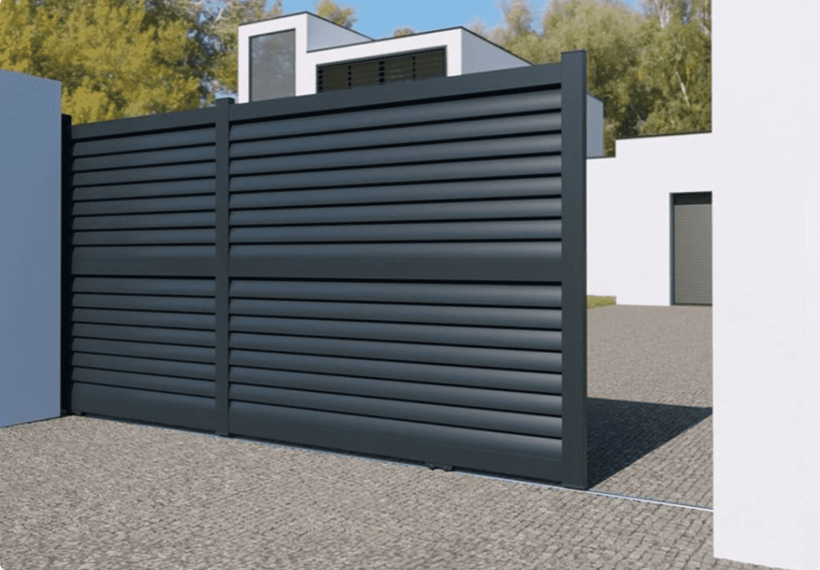 Portail Coulissant Aluminium – GENÈVE - Ozaé Graviers Déco Portail Coulissant Aluminium GENÈVE Ozaé Graviers Déco, portail plein moderne pour entrée extérieure sécurisée
