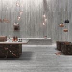 Dalle Céramique ELYSIAN Travertino Dark Ozaé Graviers Déco, dalle grès cérame effet pierre foncée antidérapante