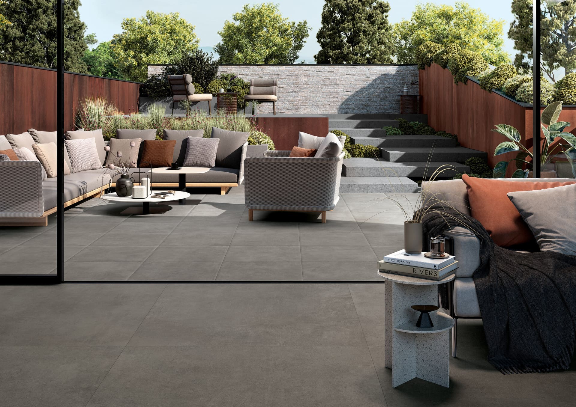 Dalle Céramique GLOCAL – Type – Ozaé Graviers Déco Dalle Céramique GLOCAL Type Ozaé Graviers Déco, dalle extérieure effet béton foncé antidérapante