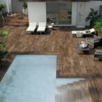 Dalle Céramique NOON - Honey 2 Dalle Céramique NOON Honey Ozaé Graviers Déco, dalle extérieure effet bois brun antidérapante