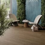 Dalle Céramique OUDH Ladano Ozaé Graviers Déco, effet bois brun foncé antidérapant pour extérieur