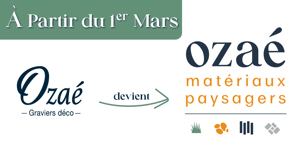 Nouveau logo Ozaé Matériaux Paysagers avec ancienne et nouvelle version côte à côte
