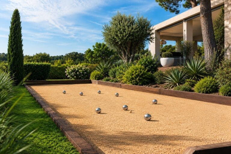 Kit terrain de pétanque prêt à installer avec traverses, sable et géotextile